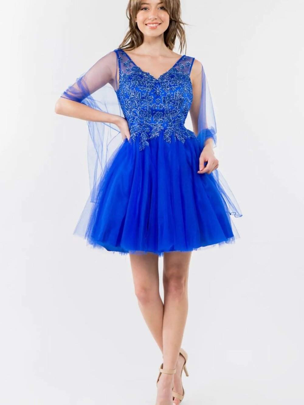 NEW ROYAL BLUE Mesh & Glitter Cocktail Dress Formal Elegant GS1968